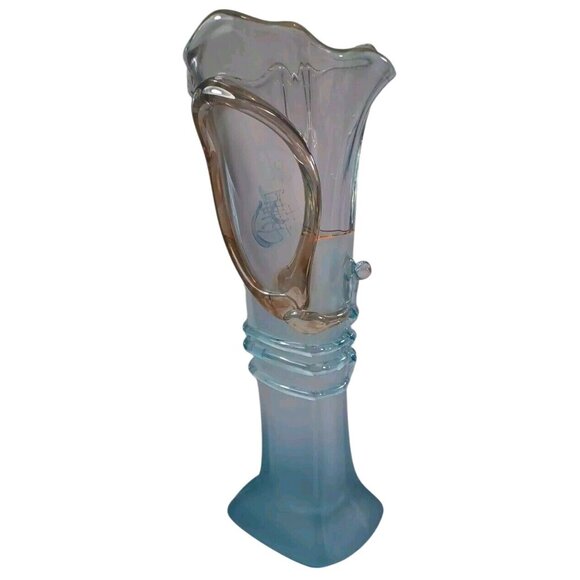 Ion Tamaian 15" Art Glass Vase Blue Frosted, Clear Gold  signed by the Artist - Picture 3 of 14